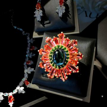 Deerora 18K Gold-Plated Pomegranate Zircon Daisy Ring