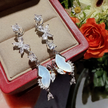 Half Mother-of-Pearl Butterfly Zircon Earrings: 925 Silver Sparkle"