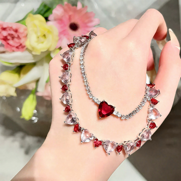 Morgan Pink Gradient Heavy - duty Heart - shaped Adjustable Necklace