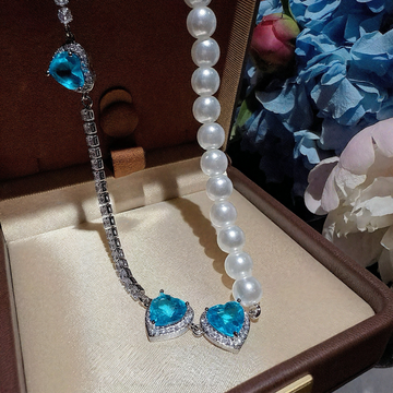 Blue & Purple Heart Artificial Pearl Necklace