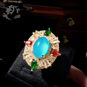 18K Gold-Plated Blue Chalcedony Open Ring