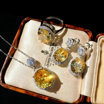 Deerora Cinderella Twilight Oval Yellow Zircon Jewelry Set