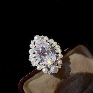 18K Gold-Plated Pearl & Oval Zircon Fairy Ring