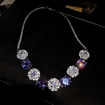 Iris Purple Square Zircon Camellia Necklace: Elegant Blossom Glamour