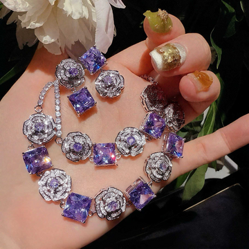 Iris Purple Square Zircon Camellia Bracelet: Glamour for Weddings & Galas