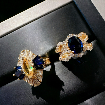 Deerora 18K Gold-Plated Madagascar Sapphire & CZ Crown Ring