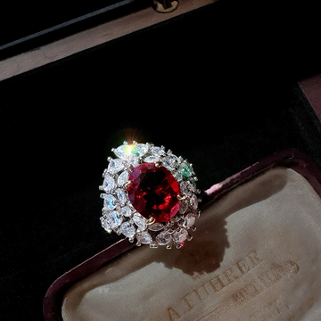 18K Gold-Plated Adjustable Pigeon Blood Ruby-Zircon Flower Ring