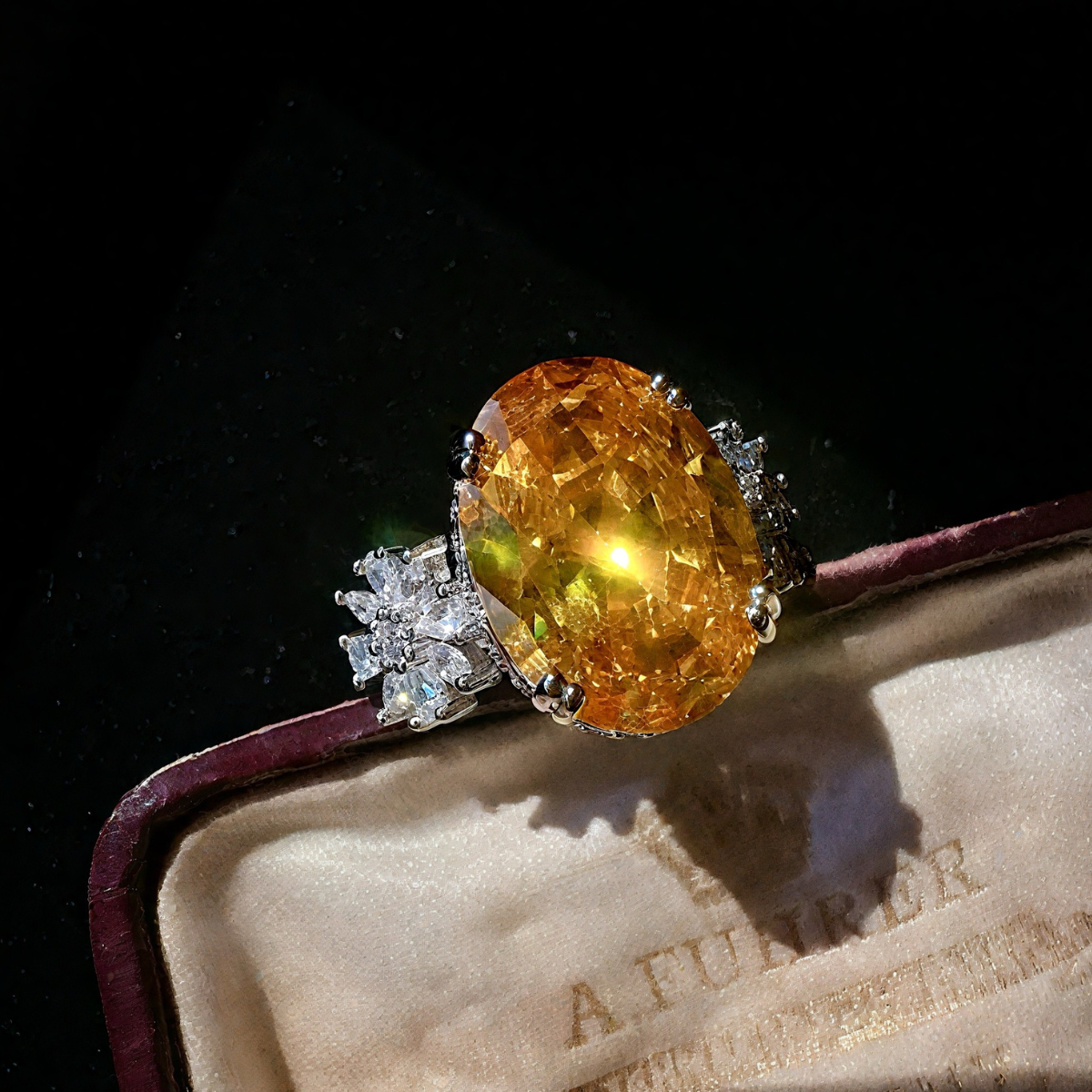 18K Gold-Plated Oval Citrine-Zircon Flower Ring
