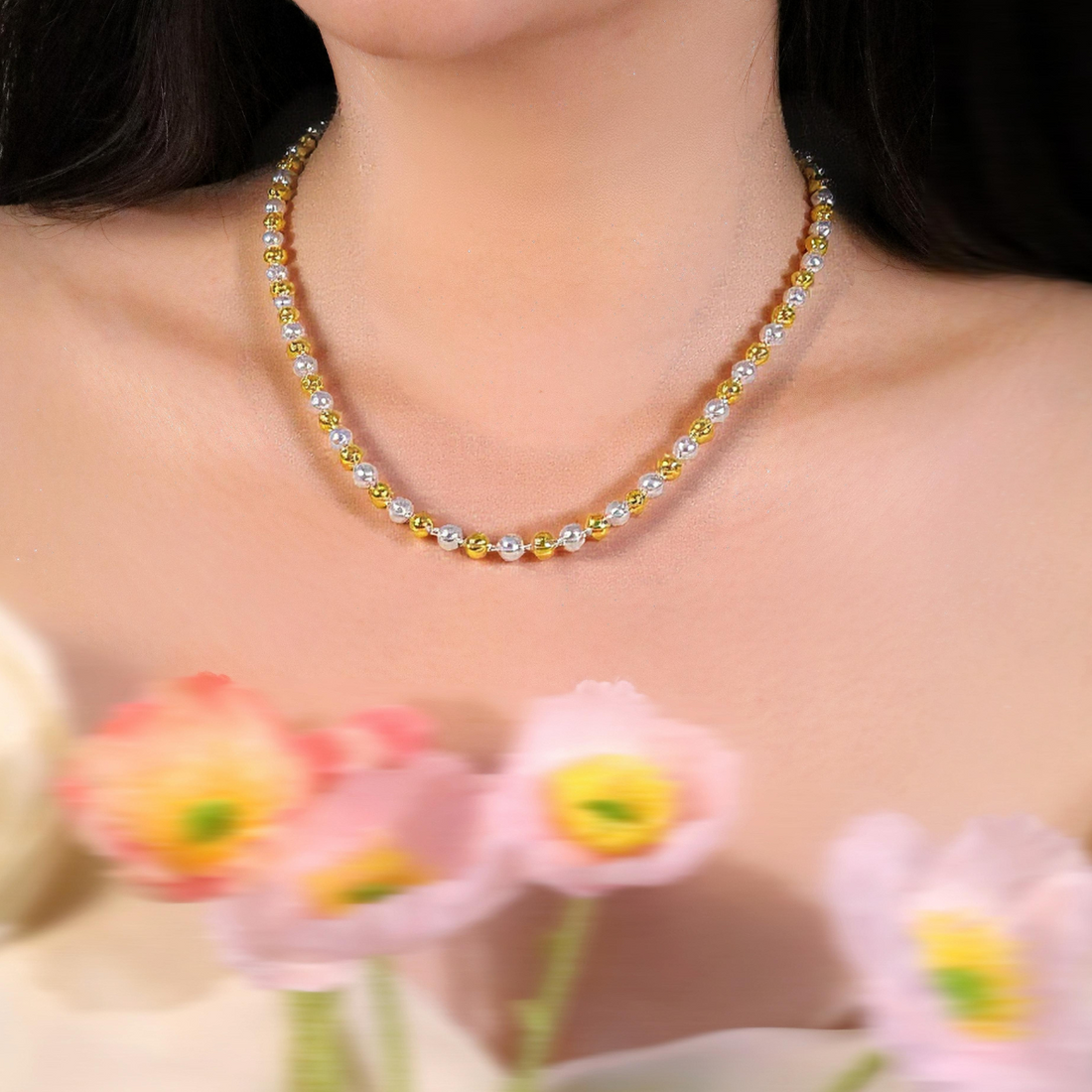 Handmade Two-Tone Sparkling Necklace | 18K Gold Plated