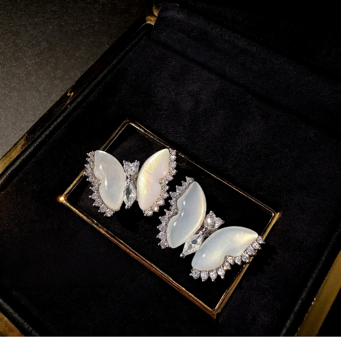 Mother-of-Pearl Butterfly Zircon Earrings