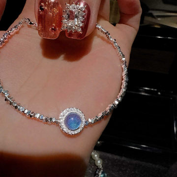 Platinum-Plated Sea Blue Disc Bracelet: Ocean-Inspired Serenity
