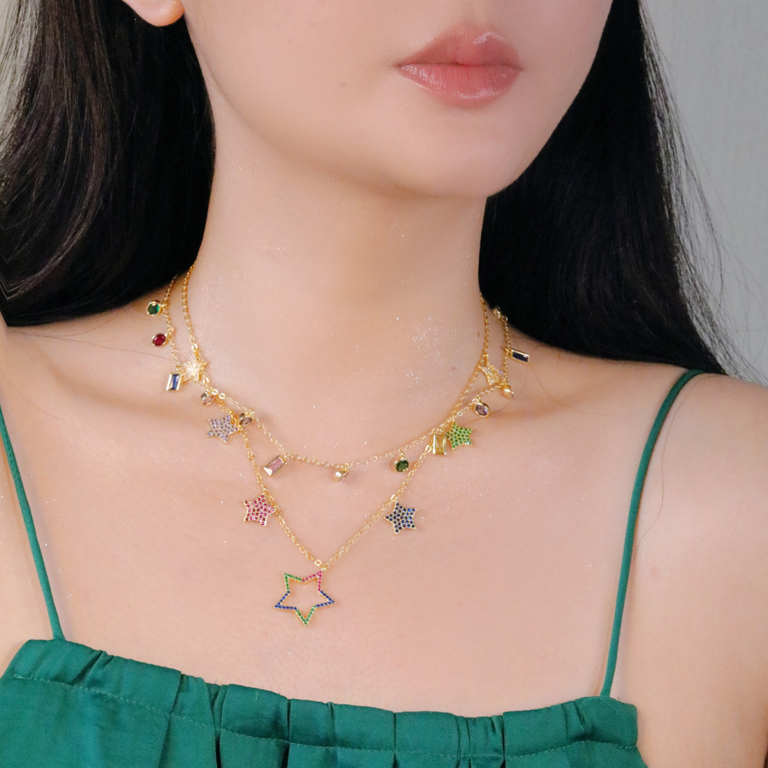 Rainbow Gem Star Tassel Necklace | Designer's