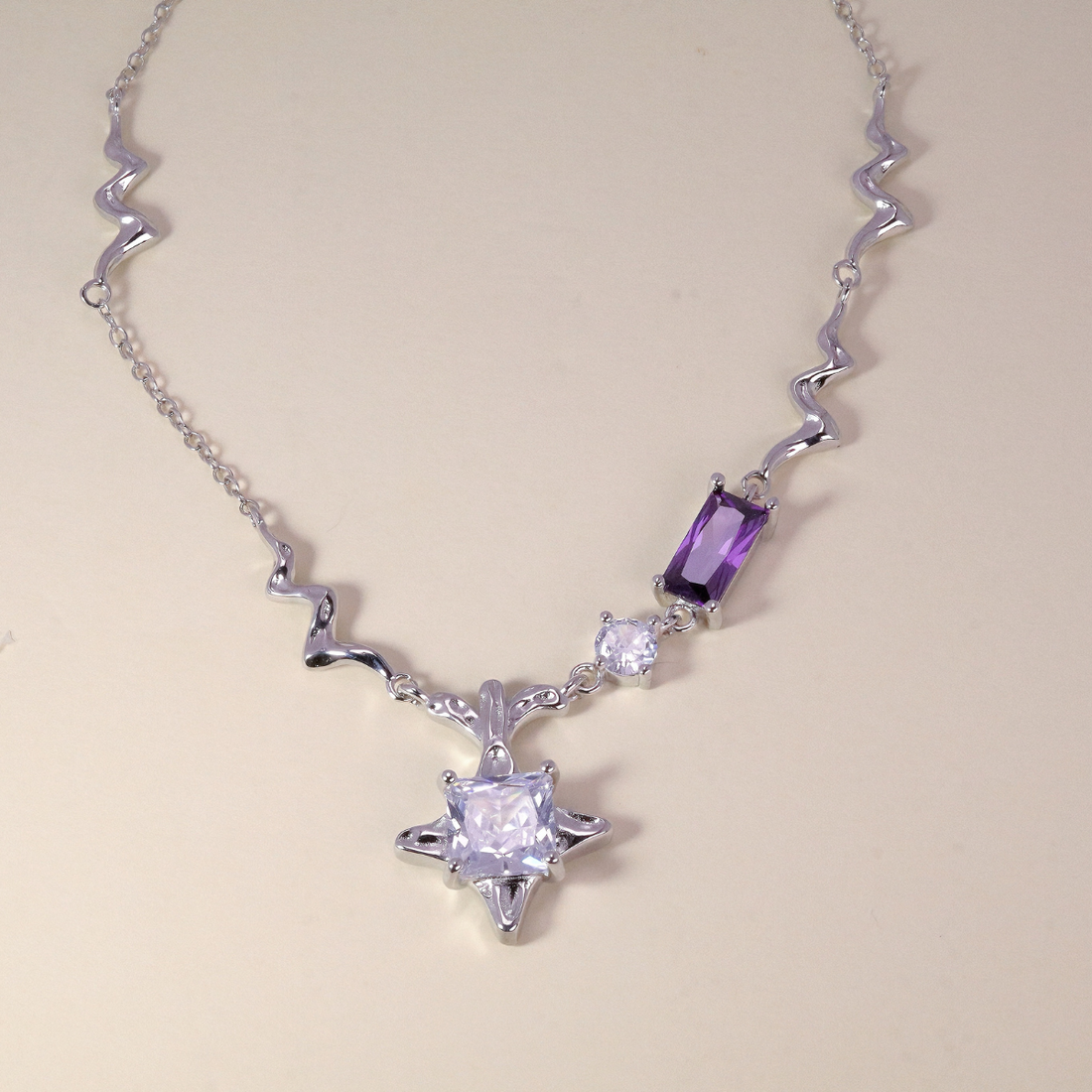Starburst Zircon Wave Necklace