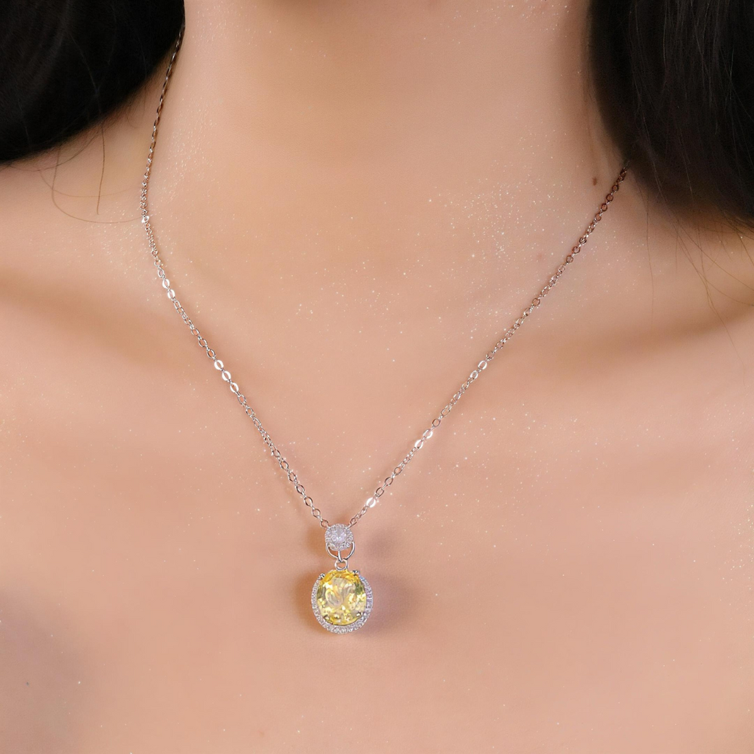 Twilight Oval Yellow Gem Necklace | 18K Gold Plated with Lab-Grown Diamonds