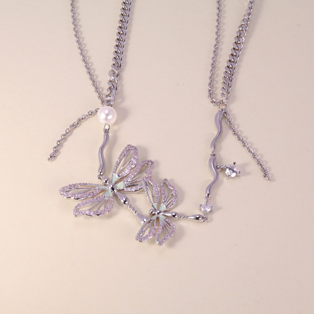 Vintage Rainbow Dragonfly Gem Necklace
