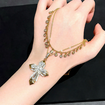 Vintage 18K Gold Plated Cross Necklace with Zircon Tassel