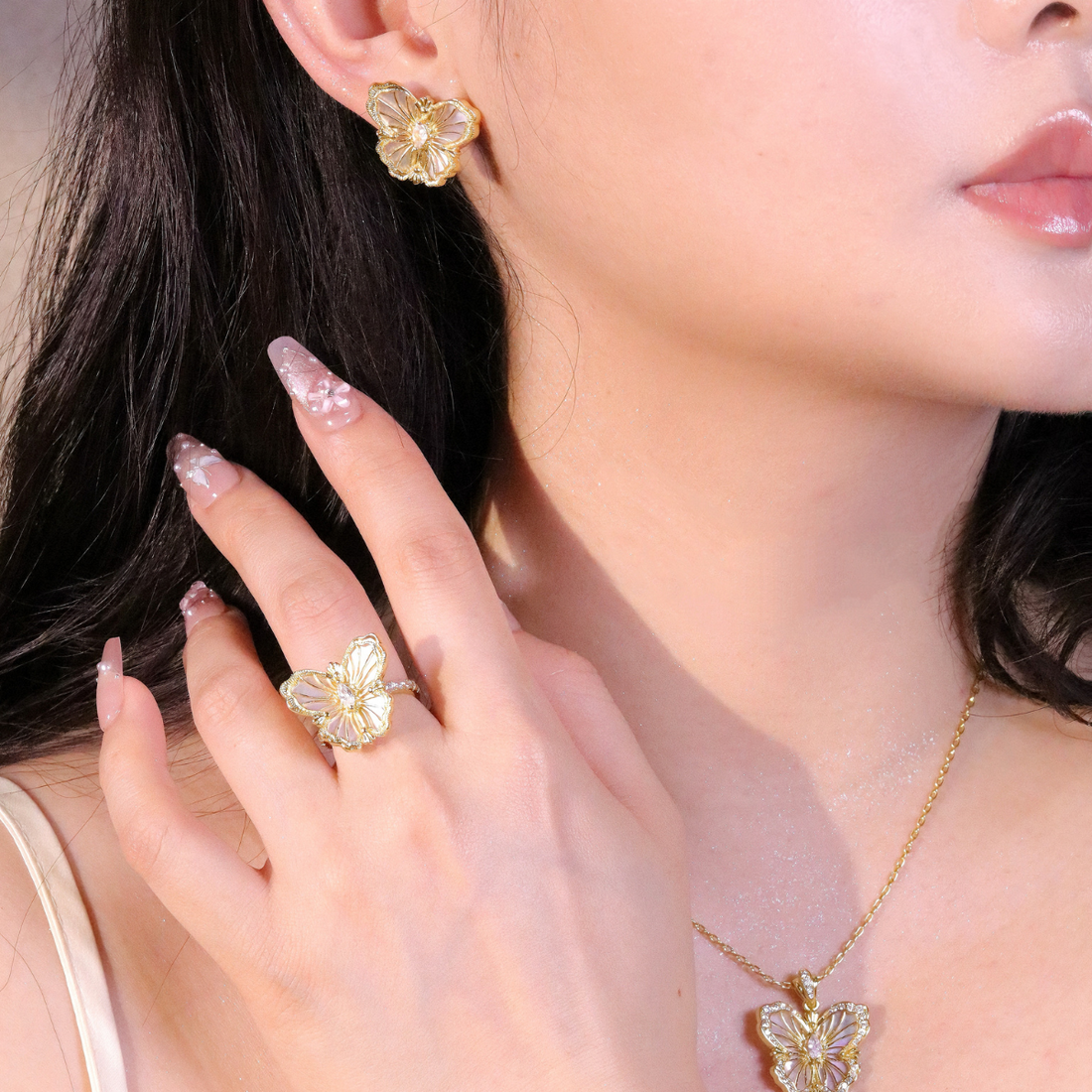 Gold String Shell & Zircon, 925 Silver for Young Women