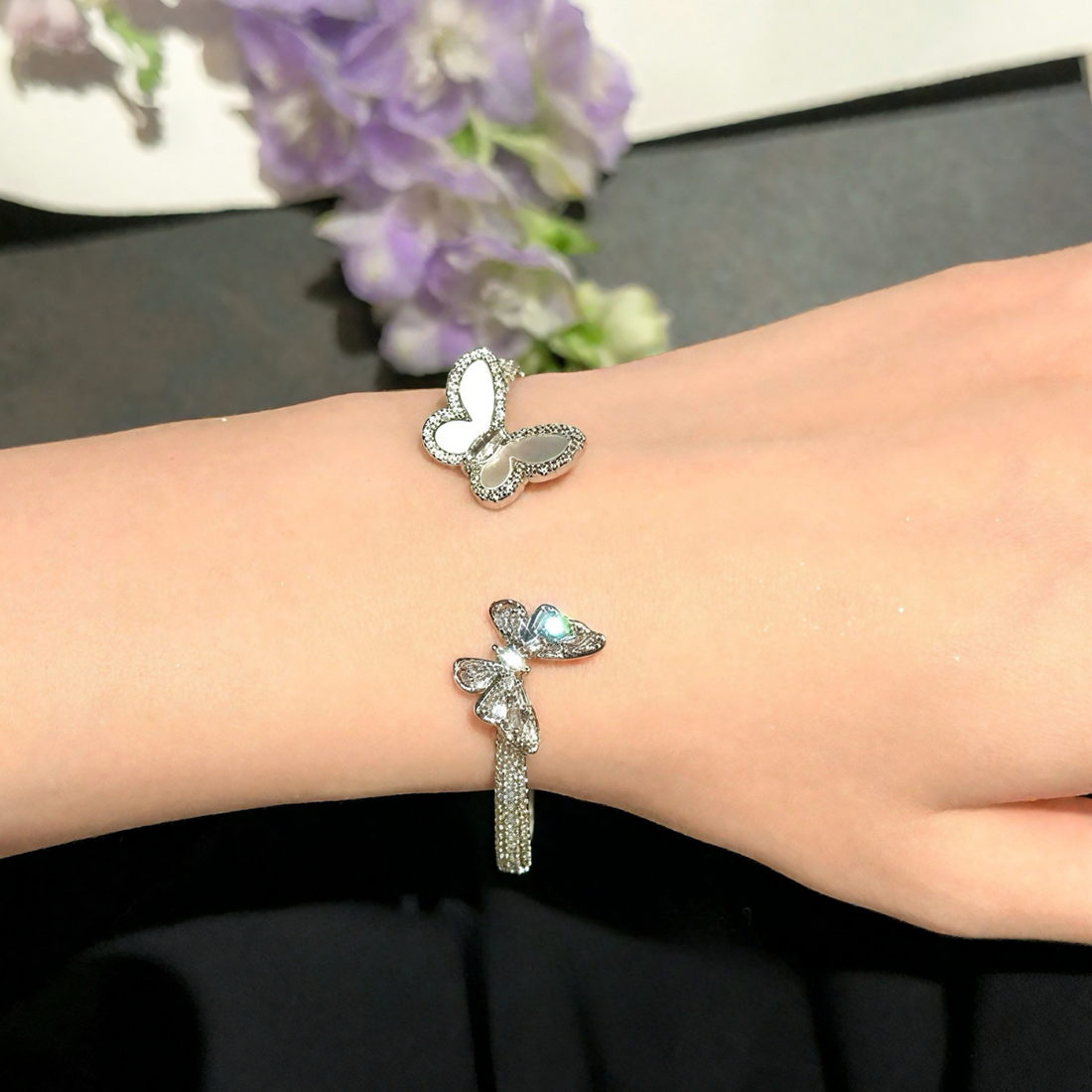 Butterfly Zircon & Mother-of-Pearl Bracelet: Glamour for Banquets/Weddings