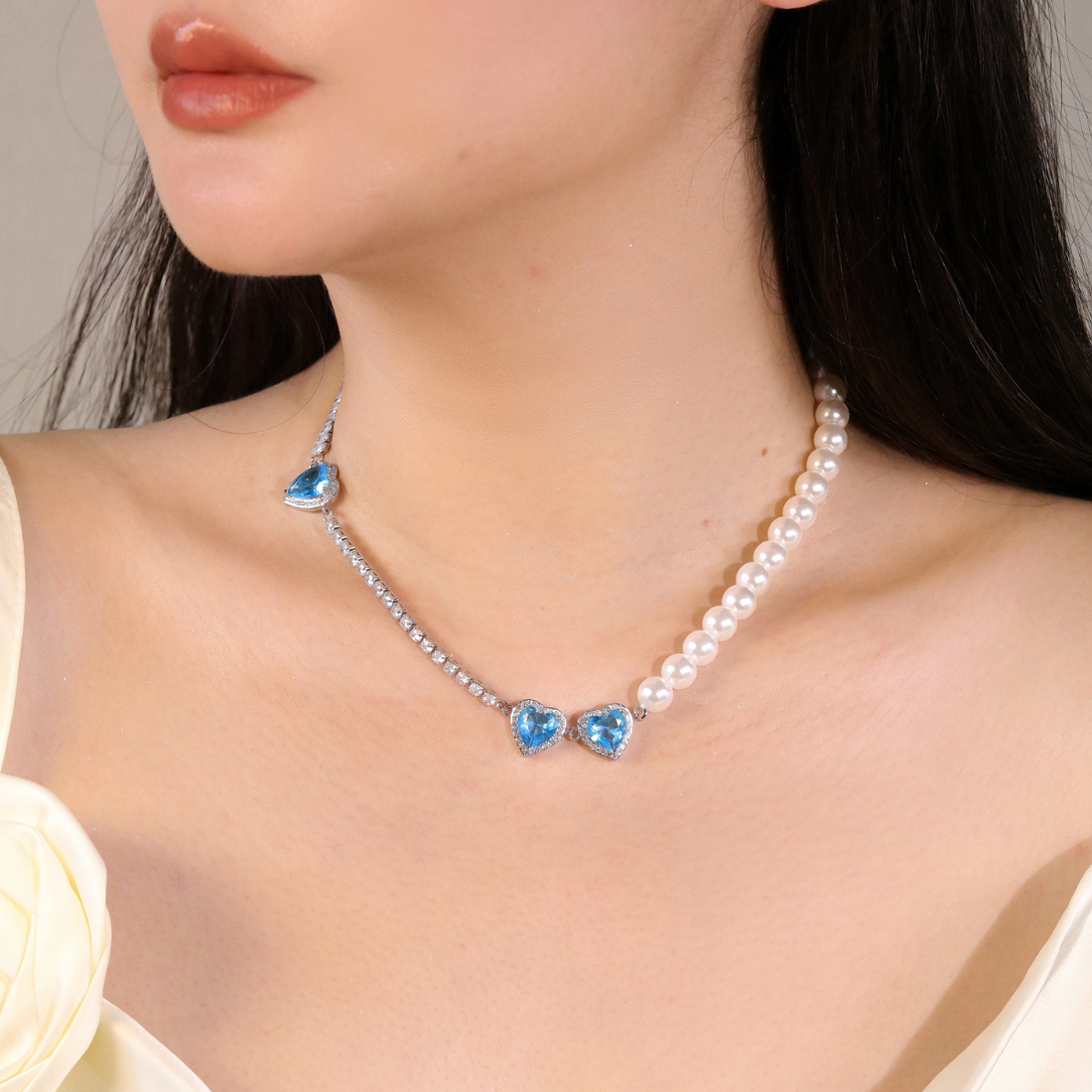 Blue & Purple Heart Artificial Pearl Necklace
