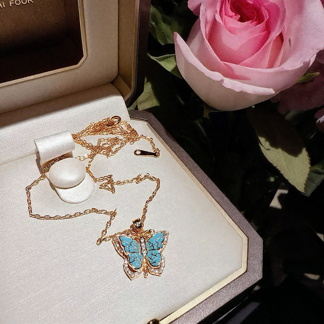 Vintage Filigree Enamel Diamond-Butterfly Necklace